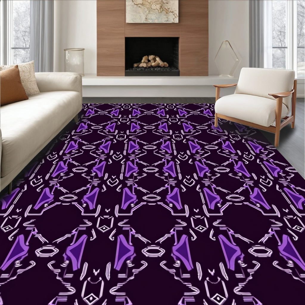 Deep Purple Geometric Abstract Medallion Rug