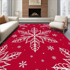 White Snowflake Burst Red Rug