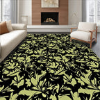 Pale Green Floral Sprig Black Rug