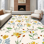 Delicate Yellow Blue Botanical Garden Sketch Rug