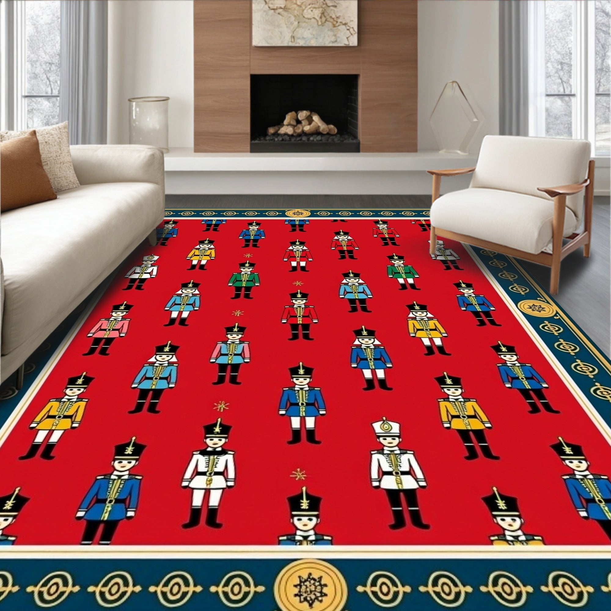 Red Guard Soldiers Repeating Pattern Rug