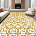 Golden White Intricate Floral Medallion Rug