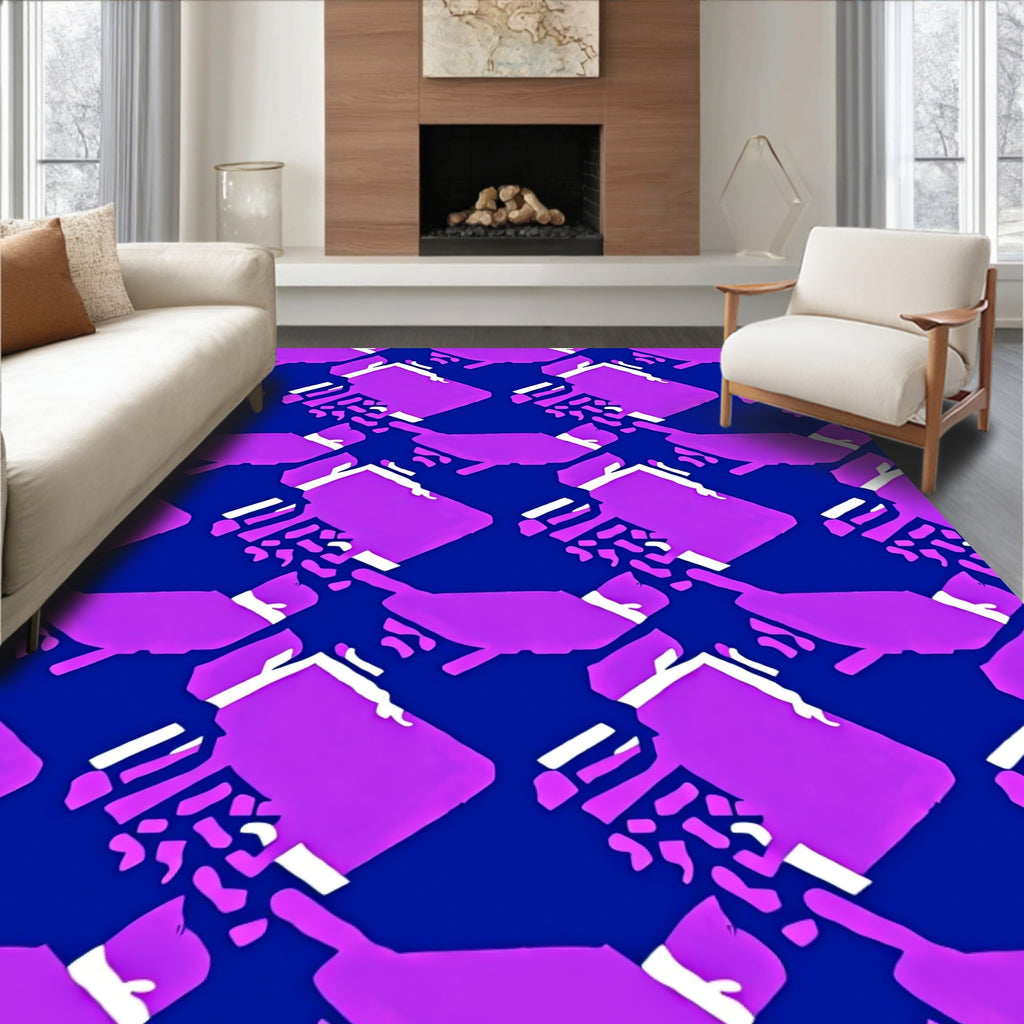 Vivid Pink Geometric Abstract Squares Rug