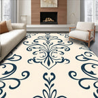 Classic Navy Swirl Damask Rug
