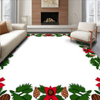 Festive Green Pine Red Bow Wreath Rug