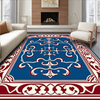 Crimson White Blue Ornate Medallion Rug