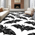 Black White Flying Bat Collage Rug