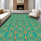 Ornate Teal Gold Floral Vertical Rug