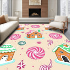 Gingerbread Houses Candy Swirls Background Rug