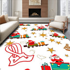 Jolly Santa Train Gold Star Whimsical Rug