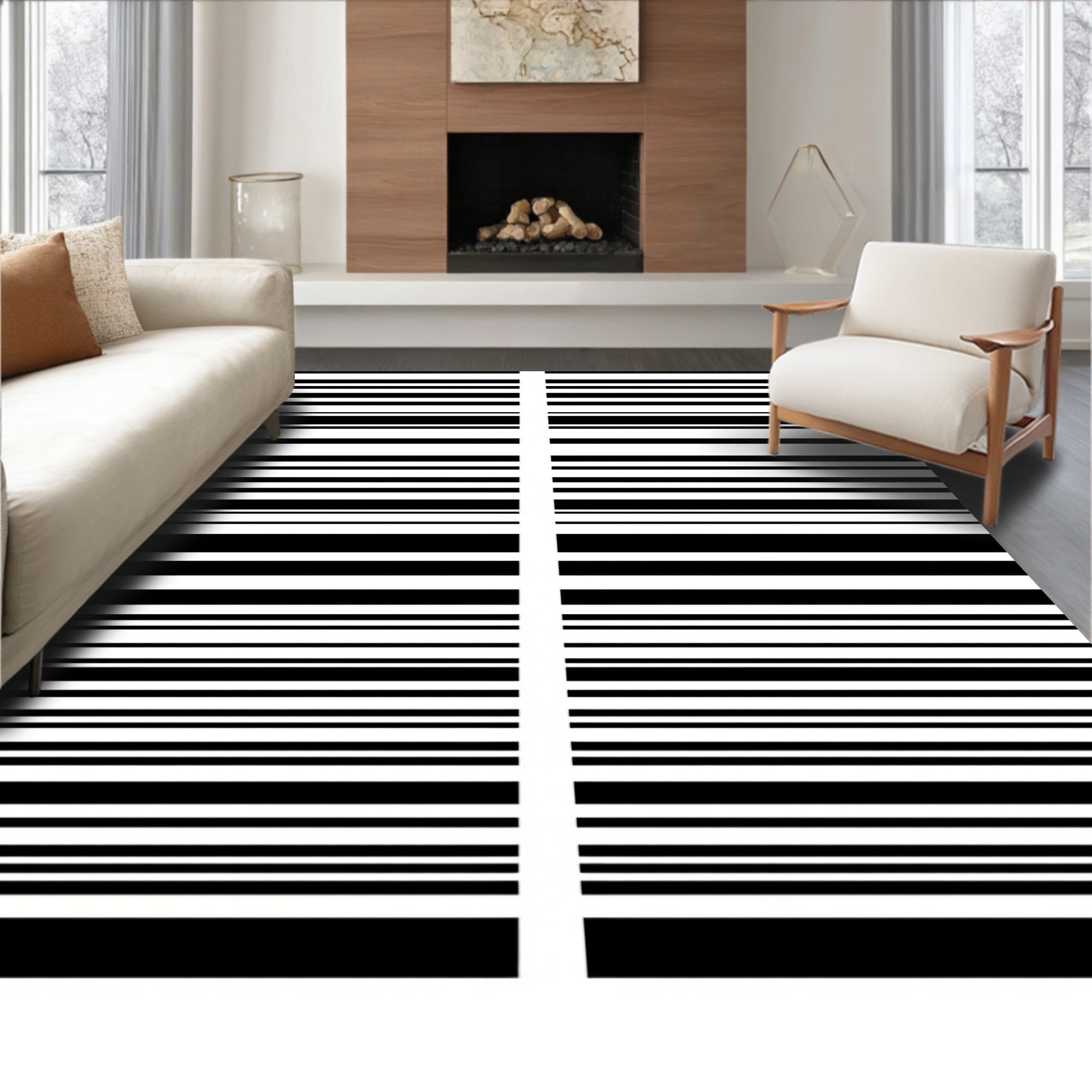 Classic Black White Striped Rug