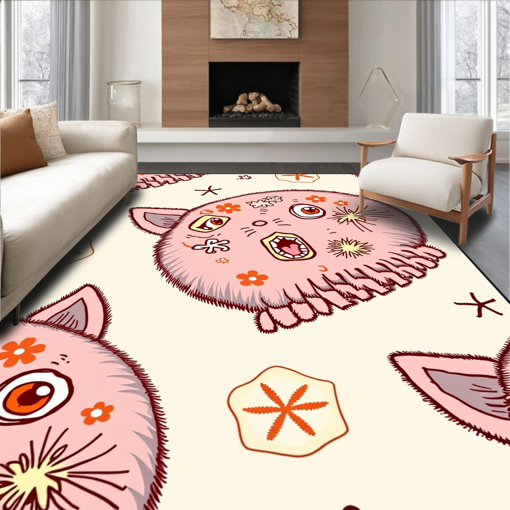Whimsical Pink Furball Floral Sea Creature Rug