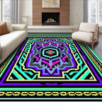 Bold Geometric Medallion Emerald Purple Rug