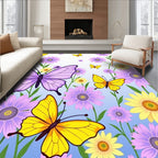 Whimsical Purple Yellow Butterfly Garden Rug