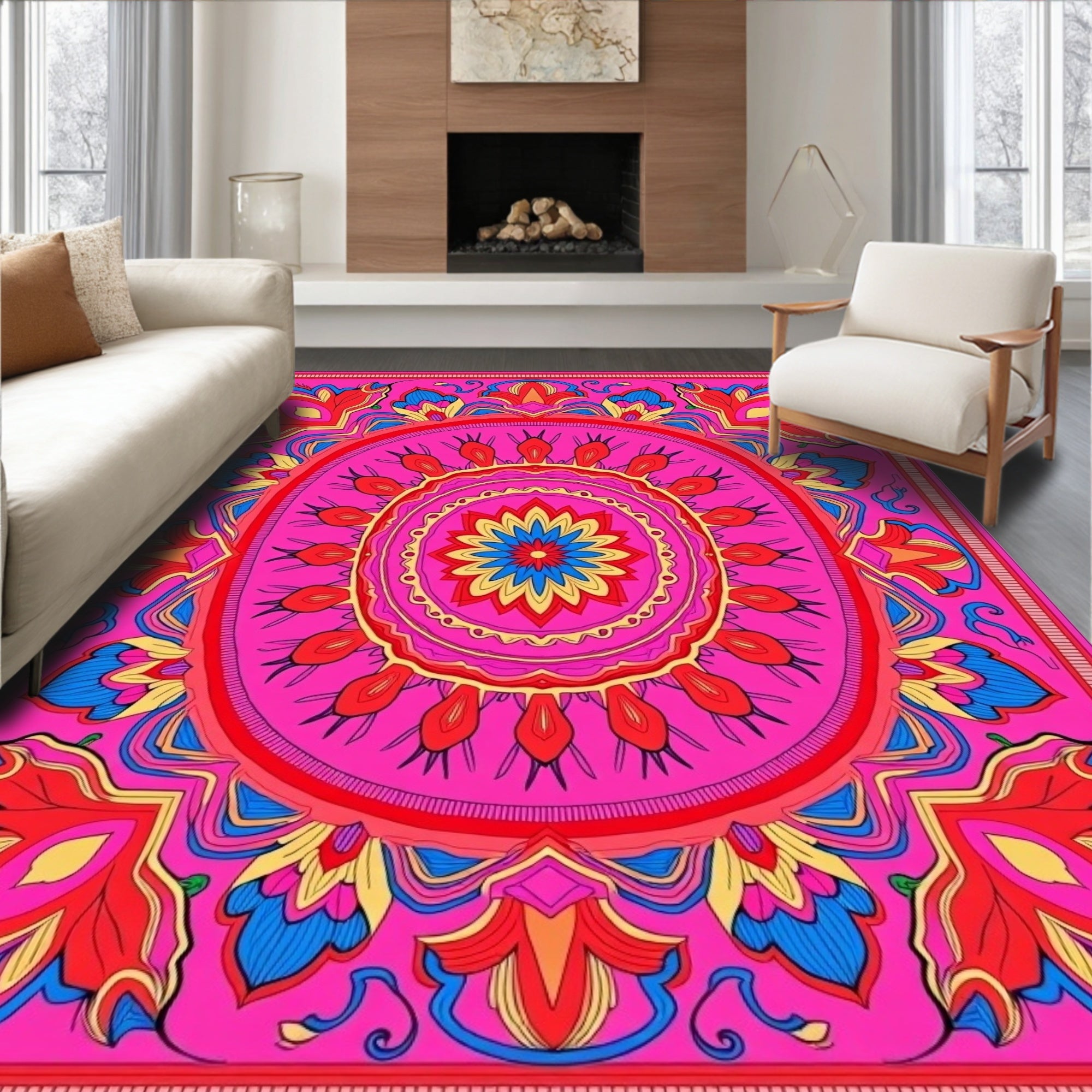 Vibrant Pink Mandala Floral Rug