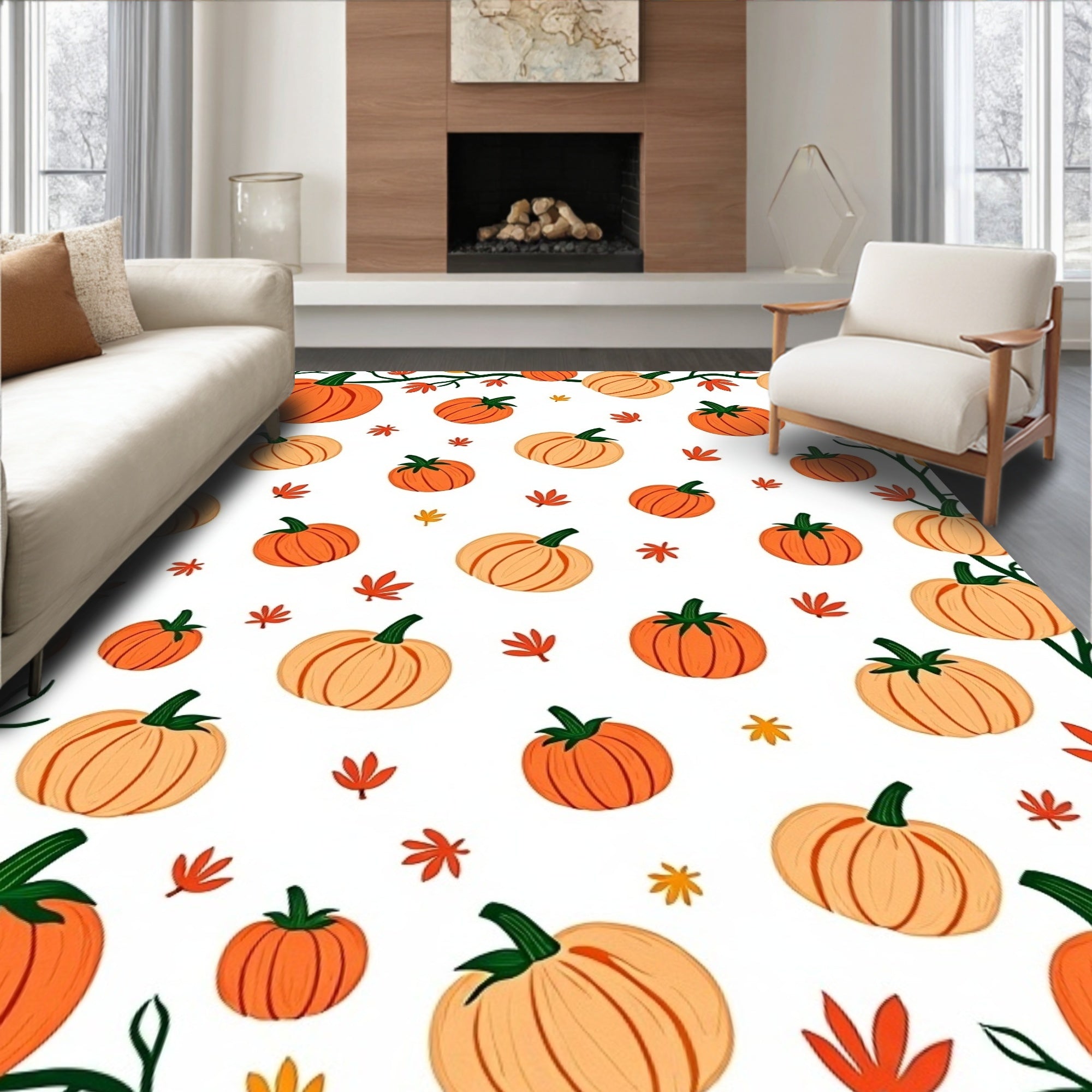 Autumn Pumpkin Patch Vine Art Rug