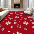 Crimson White Snowflake Winter Scene Rug