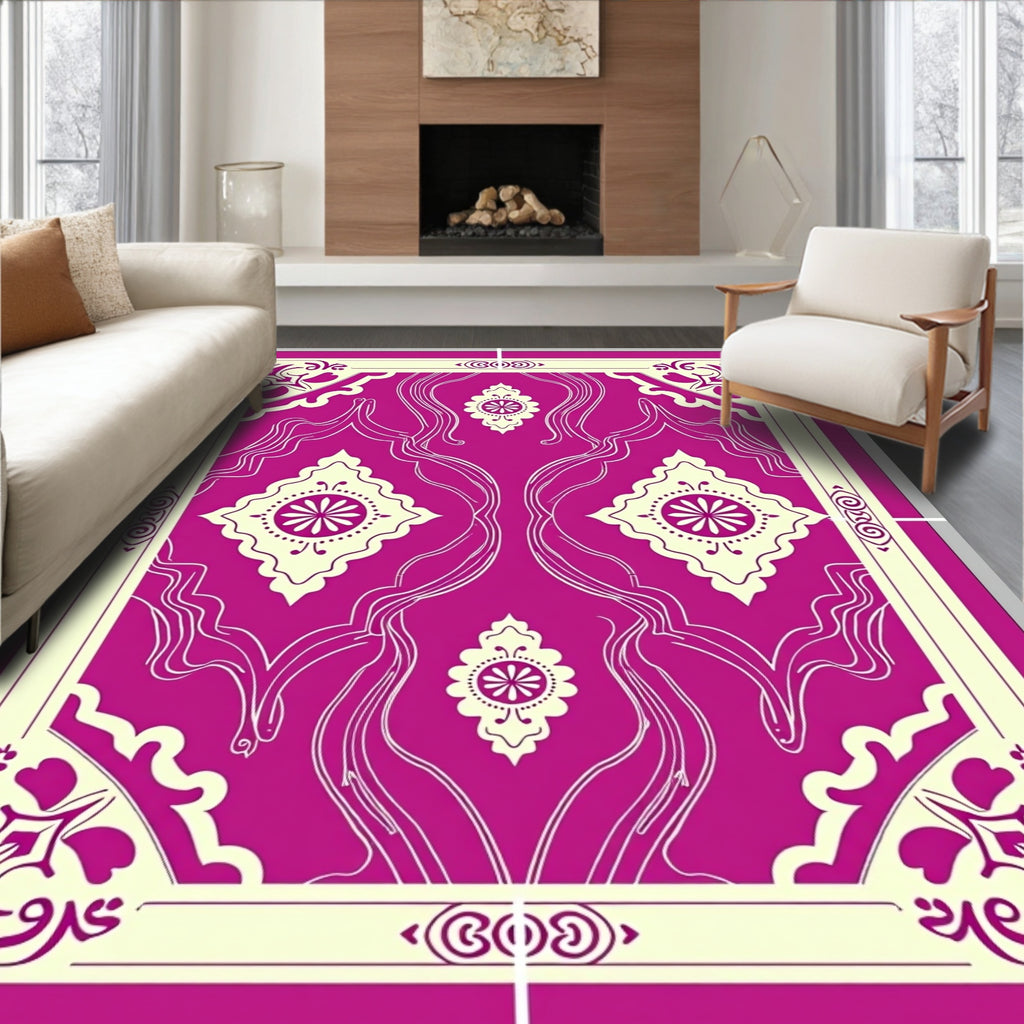 Elegant Magenta Floral Lattice Rug