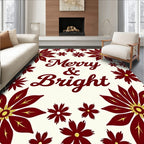 Crimson Gold Poinsettia Floral Border Rug