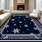 Navy Snowflake Border Medallion Rug