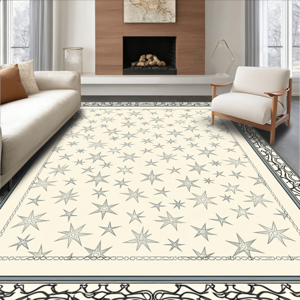 Pale Cream Starburst Field Border Rug
