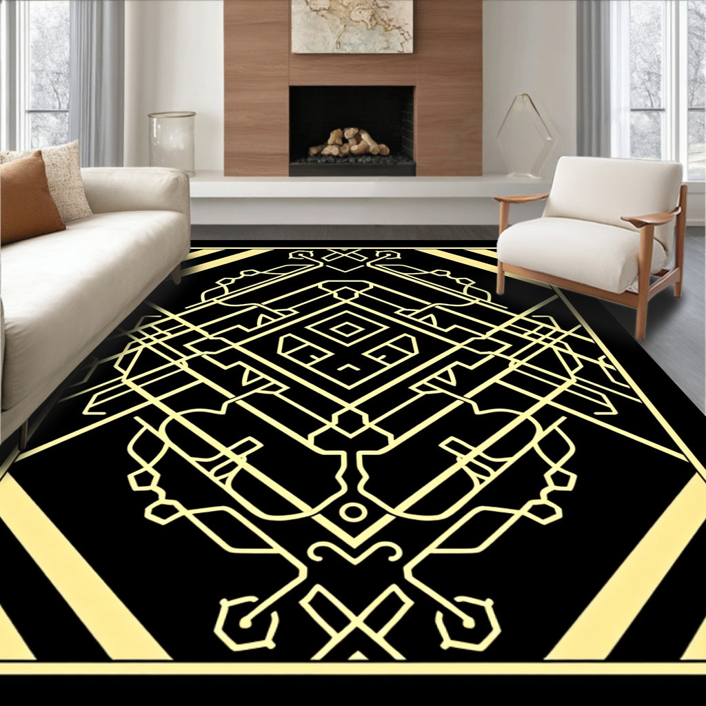 Art Deco Gold Geometric Symmetry Rug