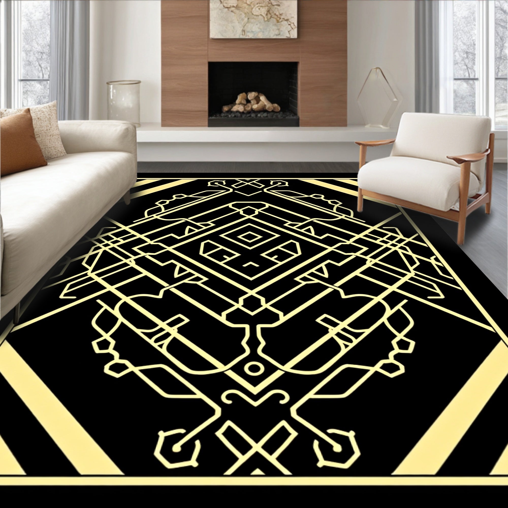 Art Deco Gold Geometric Symmetry Rug
