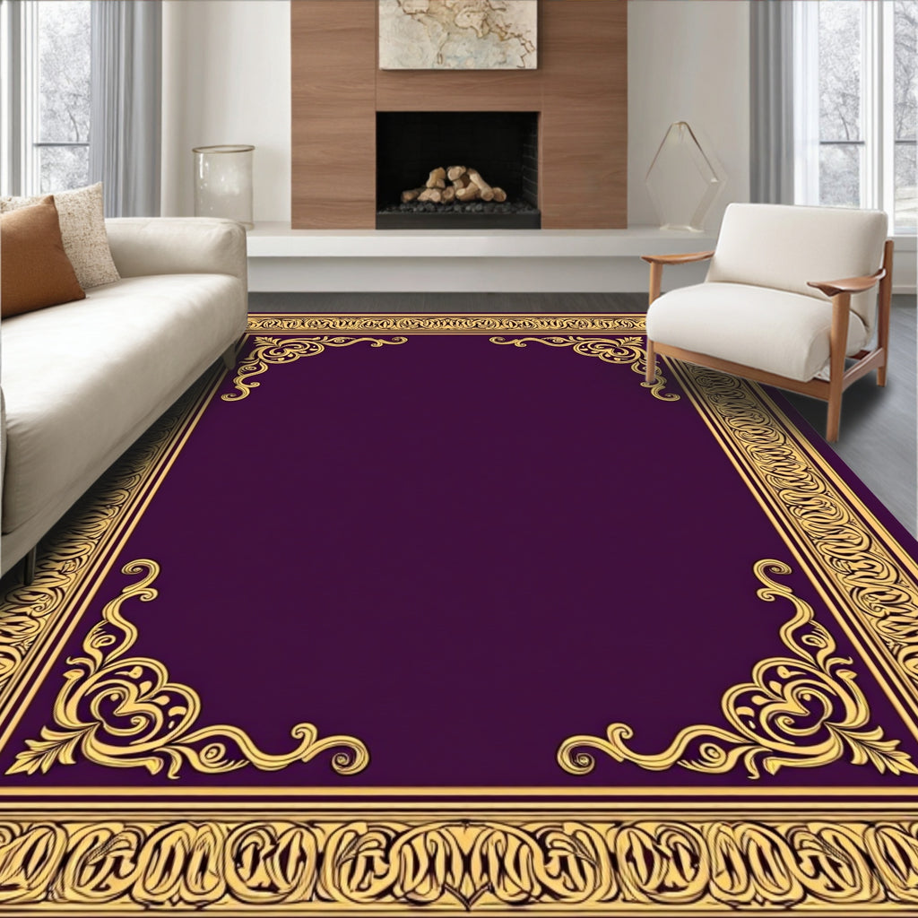 Regal Plum and Gold Floral Border Rug