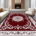 Deep Red Floral Medallion Border Rug