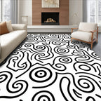 Black White Whimsical Swirl Abstract Rug