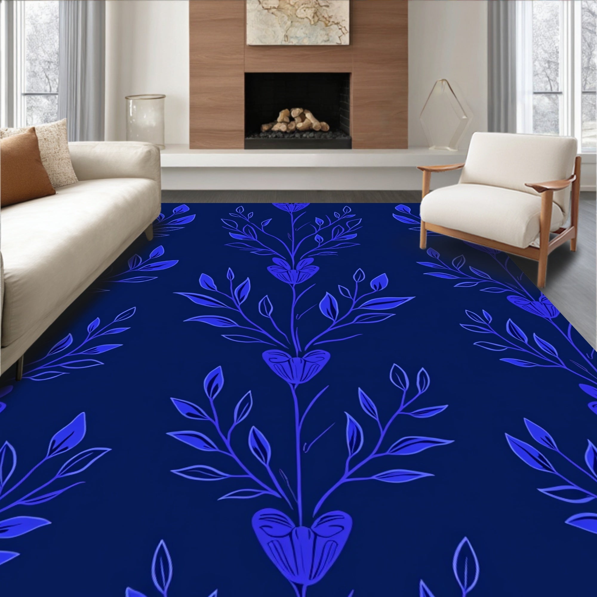 Enchanting Cobalt Floral Vine Rug
