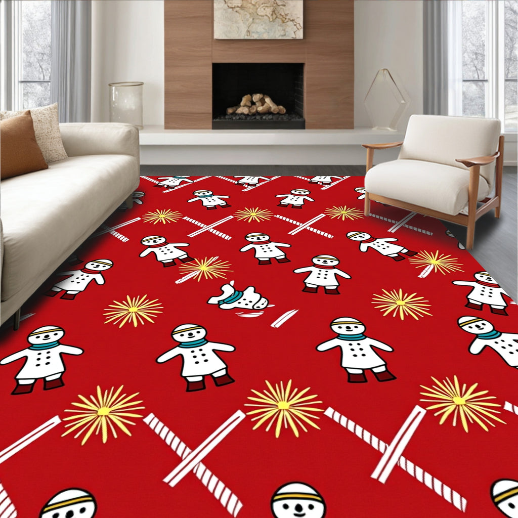 Red Snowmen Firework Scatter Rug