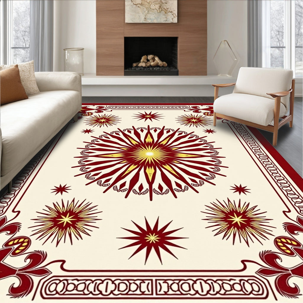 Crimson Yellow Starburst Medallion Rug