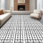 Bold Black Grid Floral Cross Stitch Rug