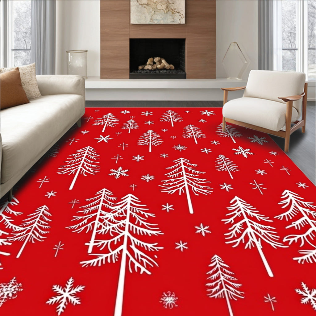 White Evergreen Forest Snowfall Rug