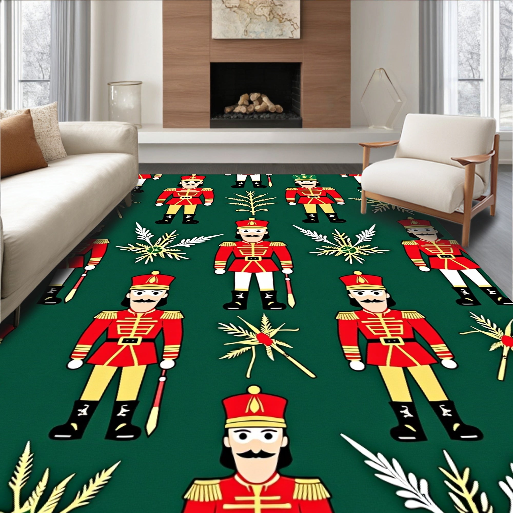 Red Nutcracker Soldiers With Gold Accents Rug