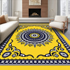 Golden Starburst Medallion with Blue Accents Rug
