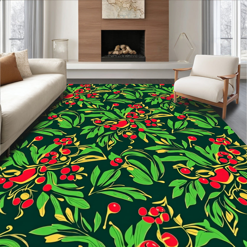 Emerald Green Red Berry Botanical Rug