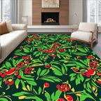 Emerald Green Red Berry Botanical Rug