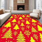 Yellow Evergreen Forest Red Background Rug