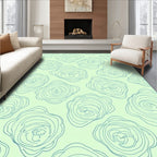 Teal Outline Flowers on Pale Green Background Rug