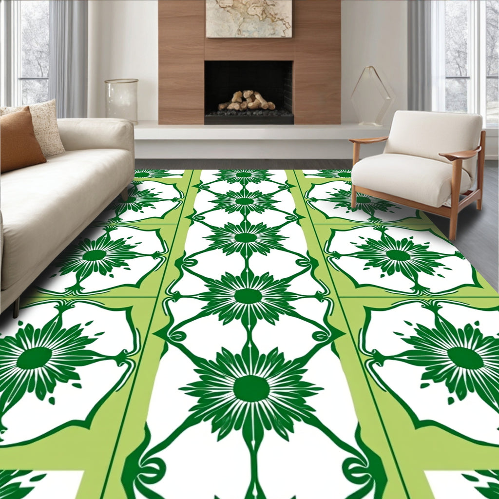 Green Floral Garden Motif Rug
