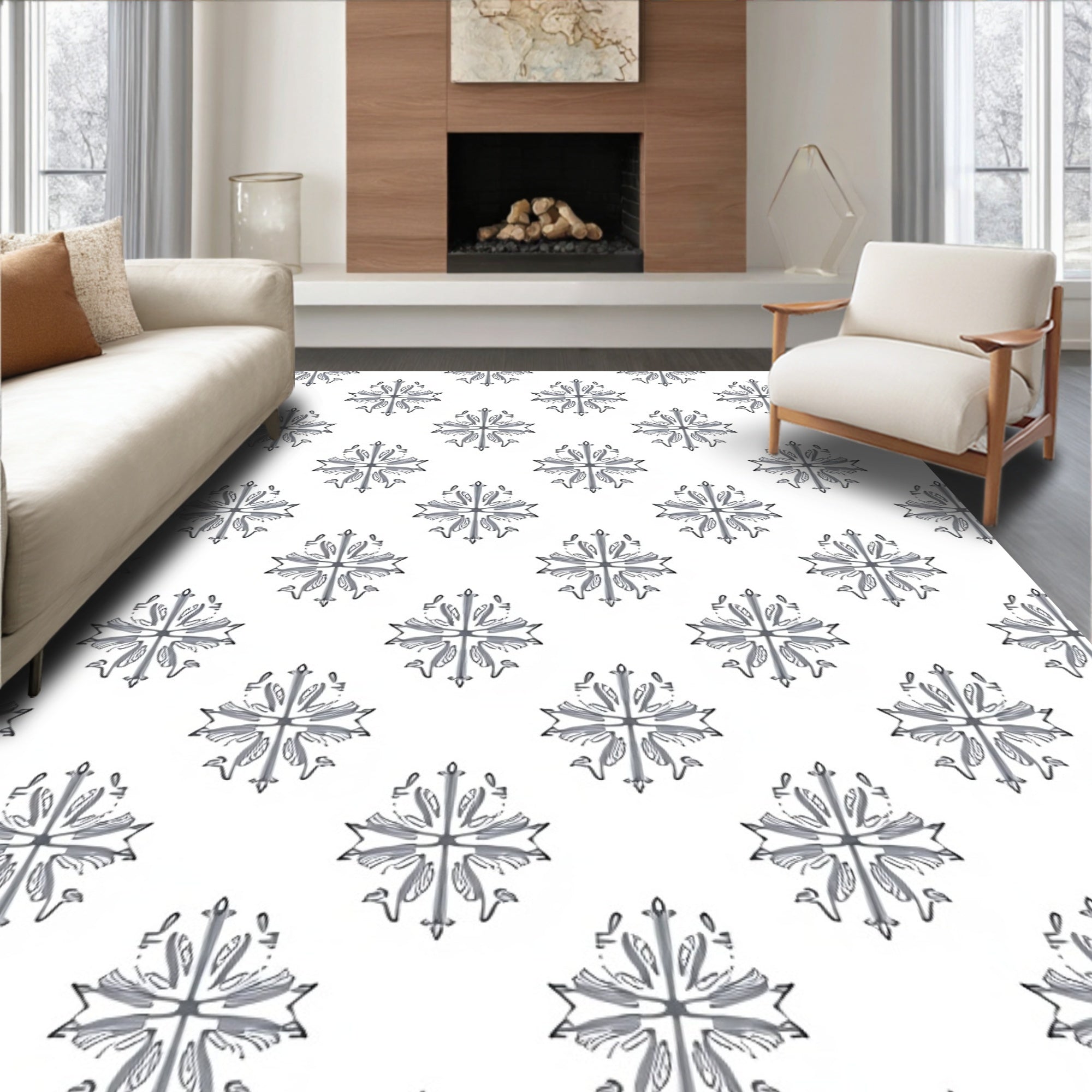 Classic Grey Floral Motif Rug