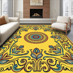Vibrant Yellow Floral Medallion Border Rug