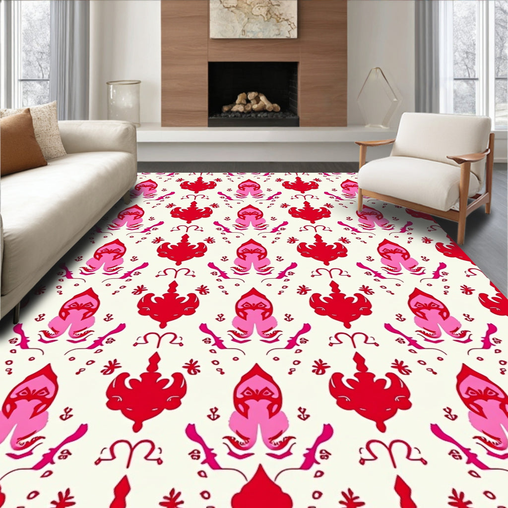 Bold Red Pink Paisley Symmetry Rug