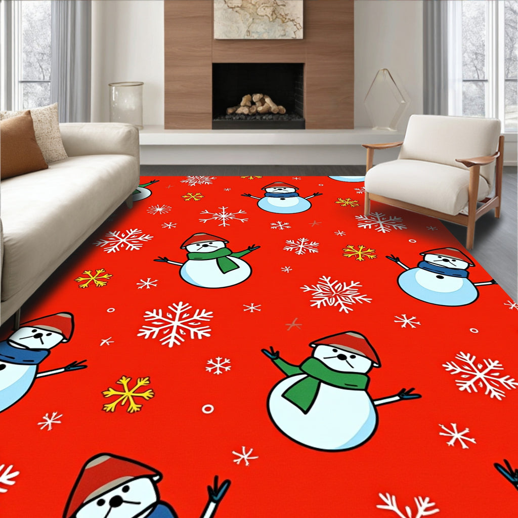 Festive Snowman Snowflake Scatter Rug