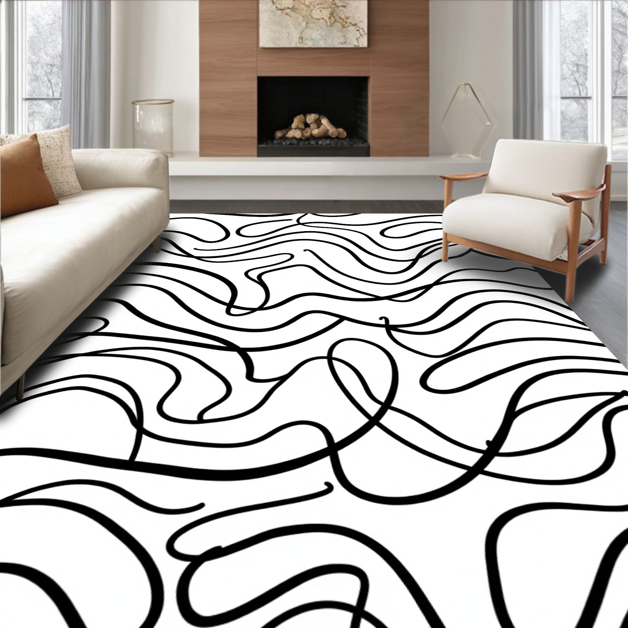 Black And White Abstract Swirl Rug