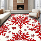 Bold Red Snowflake Repeating Pattern Rug