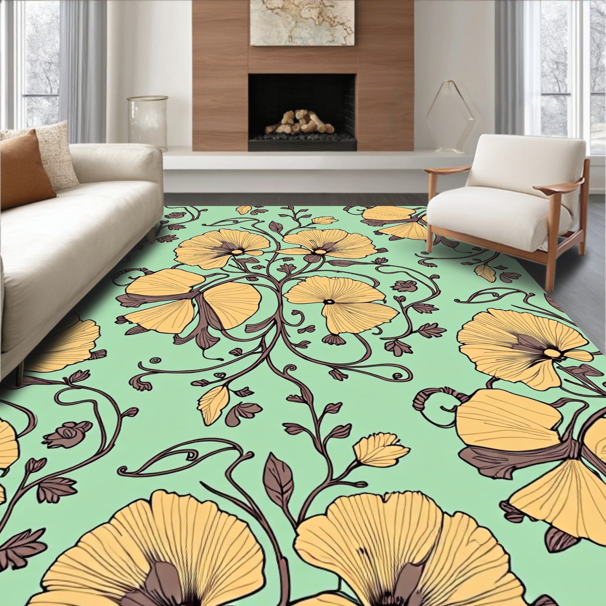 Golden Petal Vine Serenity Rug
