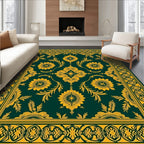 Emerald Gold Floral Medallion Border Rug